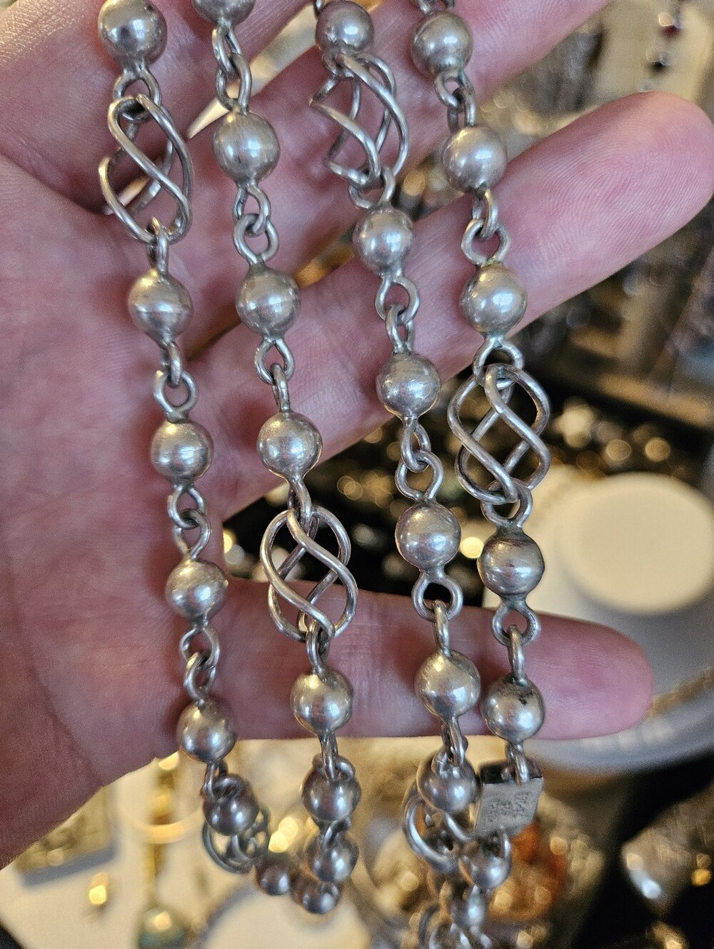Vintage 30" Unique Taxco Sterling Silver Ball And Twist Link Chain Necklace